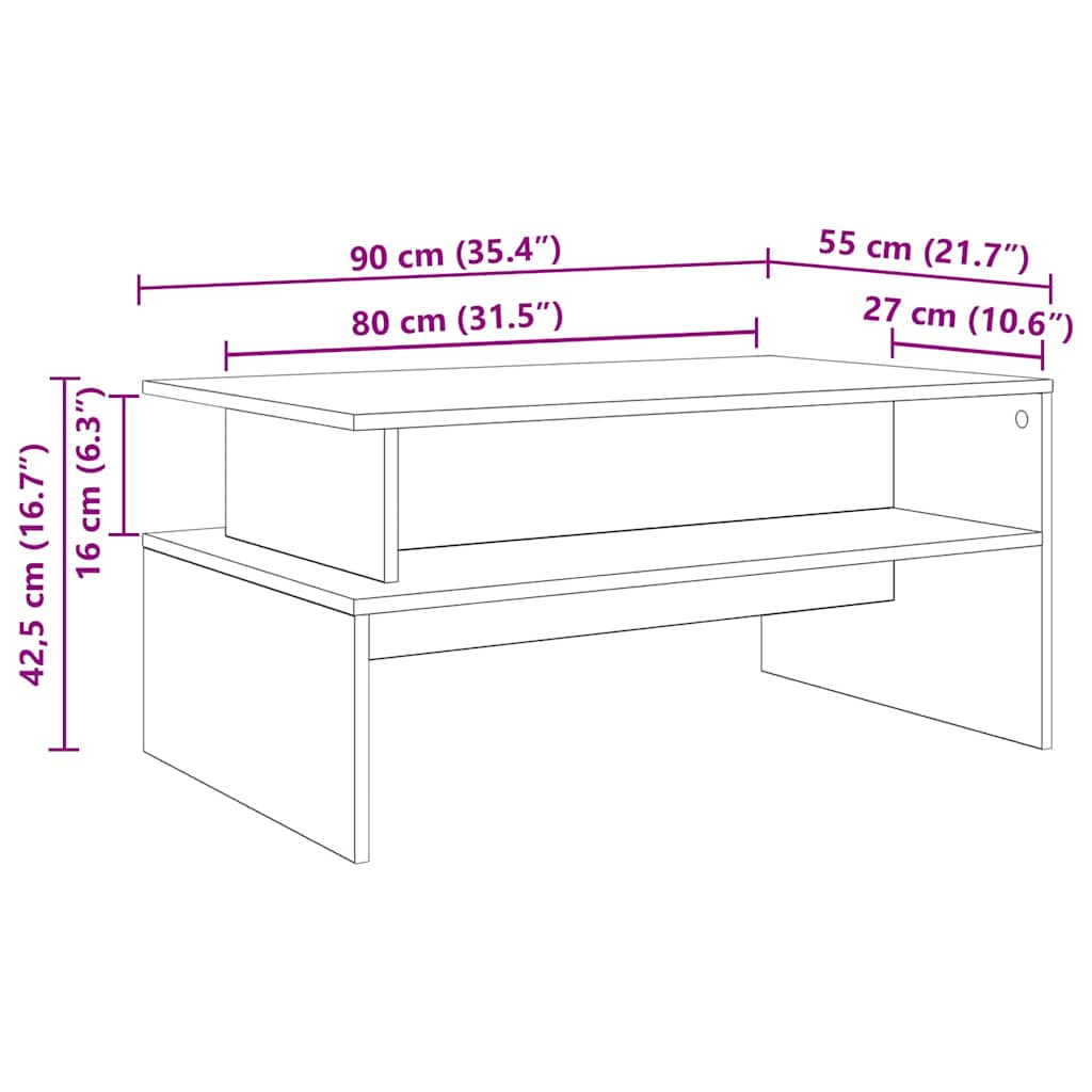 vidaXL Couchtisch Schwarz Eichen-Optik 90 x 55 x 42,5 cm Holzwerkstoff