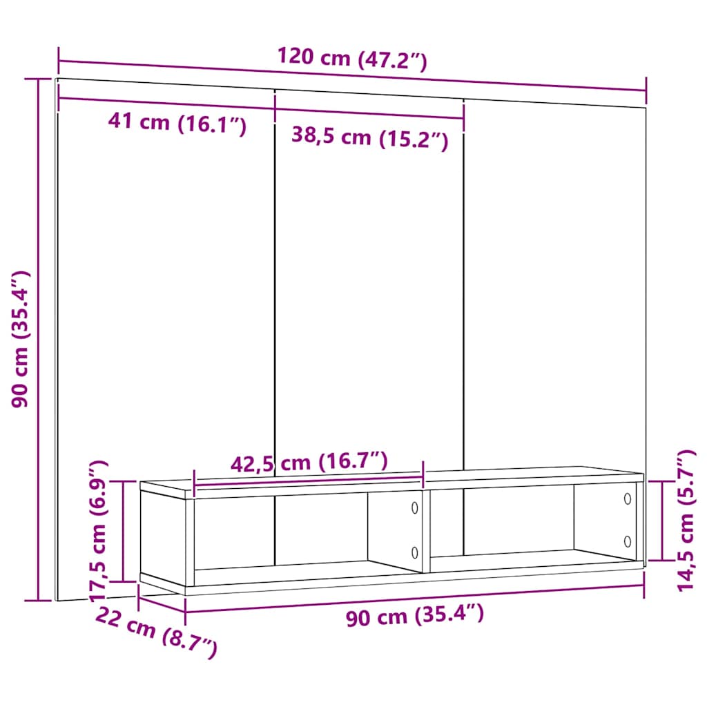vidaXL TV-Schrankset Schwarz Eichen-Optik 120 x 23,5 x 90 cm