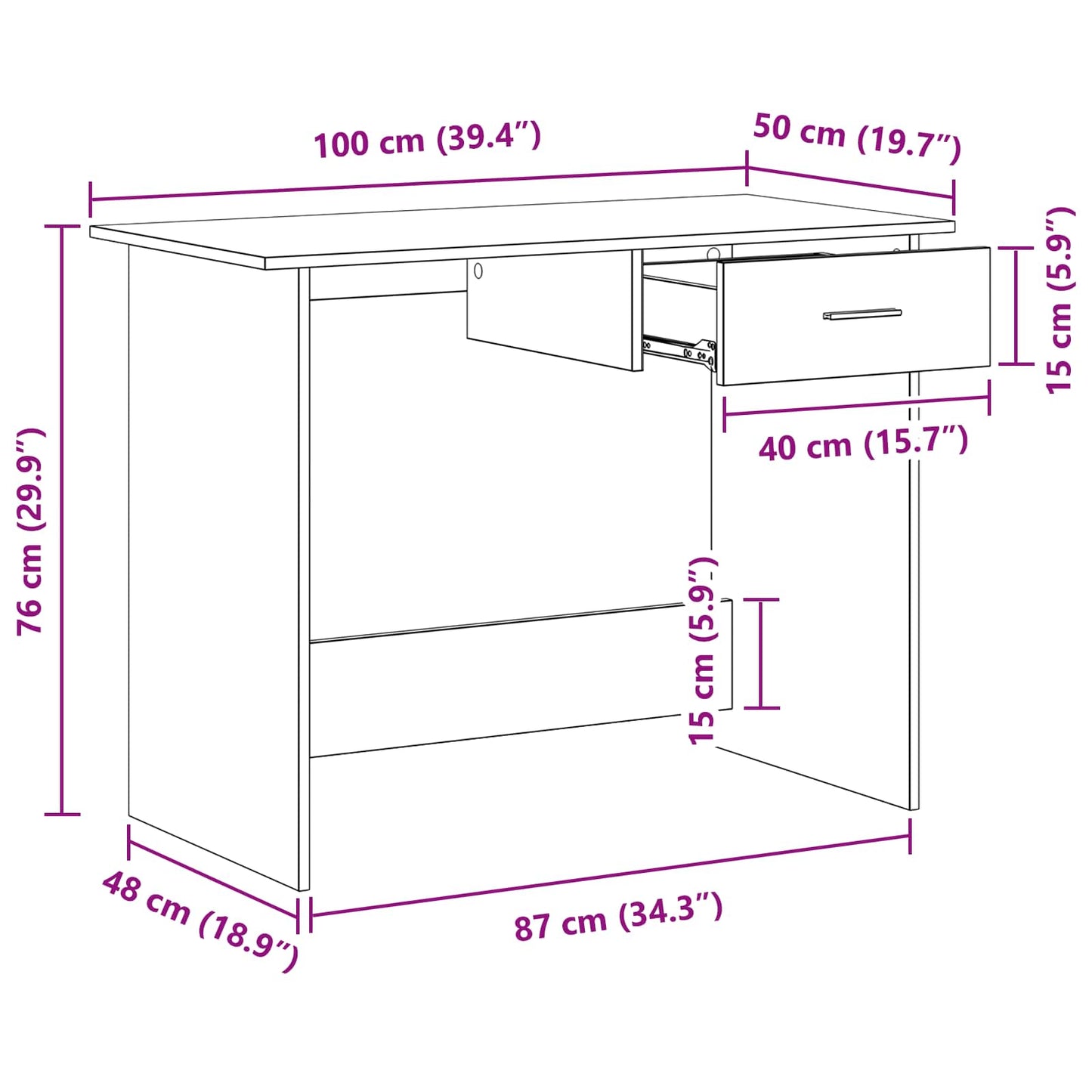 Schreibtisch Altholz 100 x 50 x 76 cm Holzwerkstoff