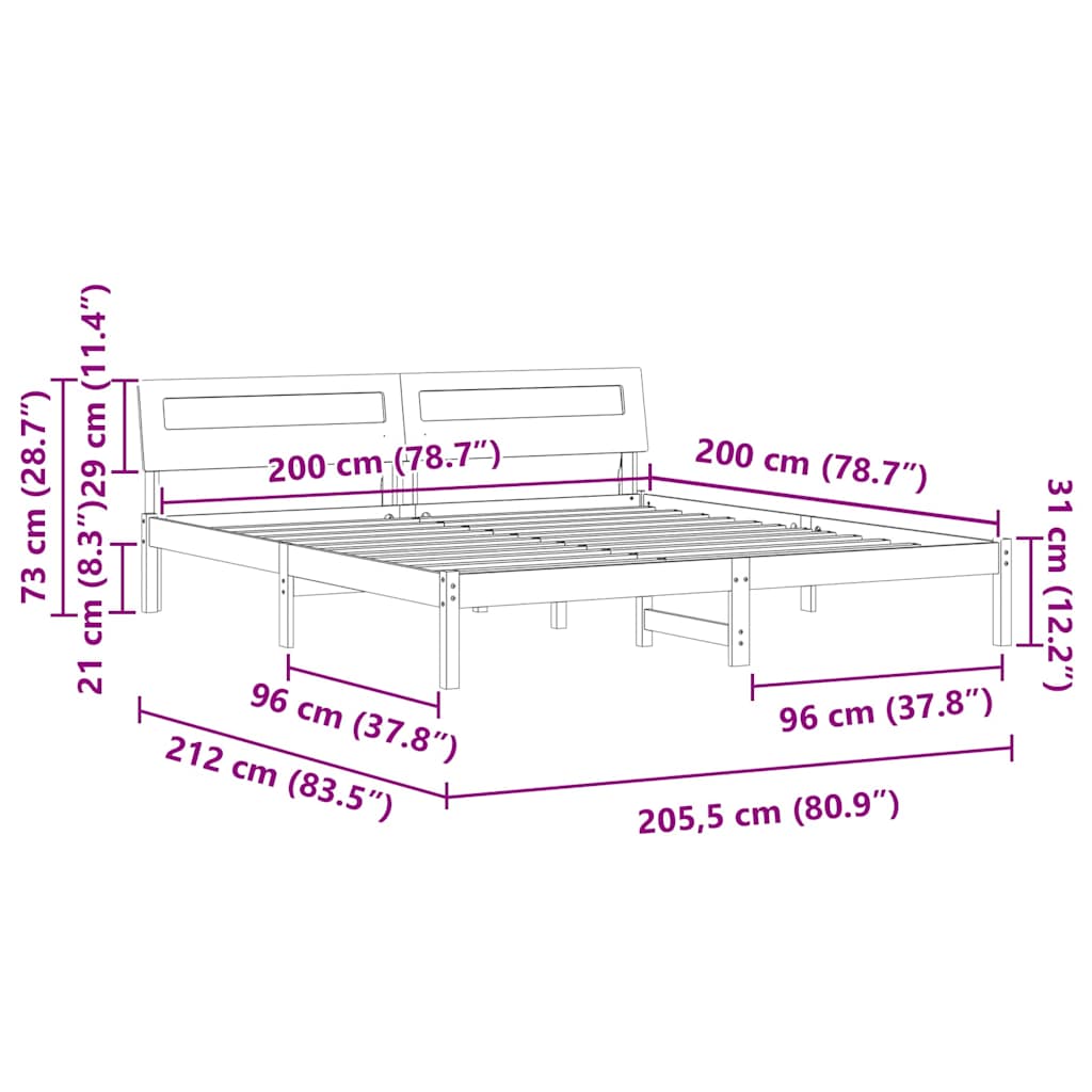 Bettrahmen mit Kopfteil Braun 200 x 200 cm Massives Kiefernholz