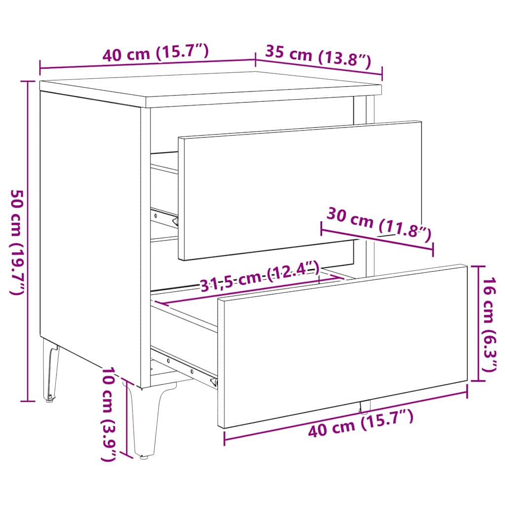 Nachttisch 2 pcs Schwarz Eichen-Optik 40 x 35 x 50 cm