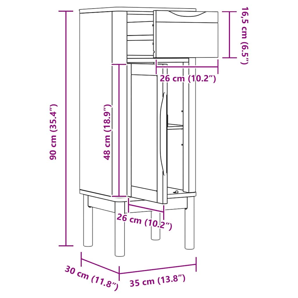 Badezimmerschrank FLORO Weiß 35 x 30 x 90 cm Massivholz Kiefer