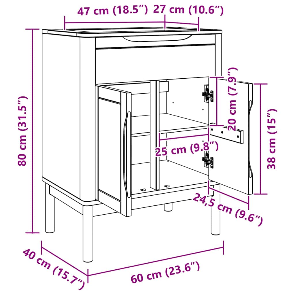 vidaXL Waschbeckenschrank mit Regal mit Tür FLORO Weiß 60 x 40 x 80 cm