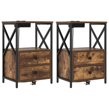 vidaXL Nachttisch mit Speicher 2 pcs Geräucherte Eiche 40 x 31 x 60 cm