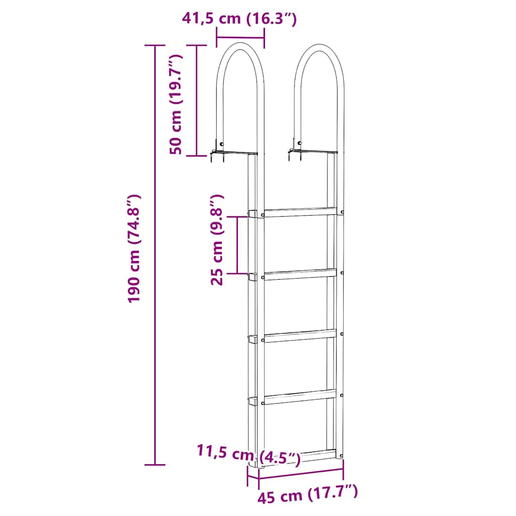 vidaXL Échelle de quai à 5 marches Argent 45 × 11,5 × 190 cm Aluminium