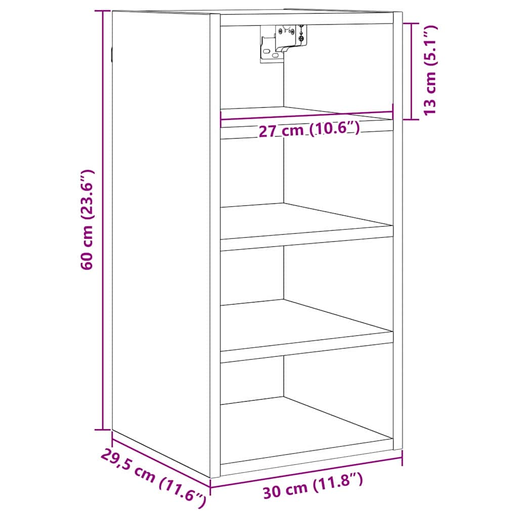 vidaXL Hängeschrank mit Regal Schwarz Eichen-Optik 30 x 29,5 x 60 cm