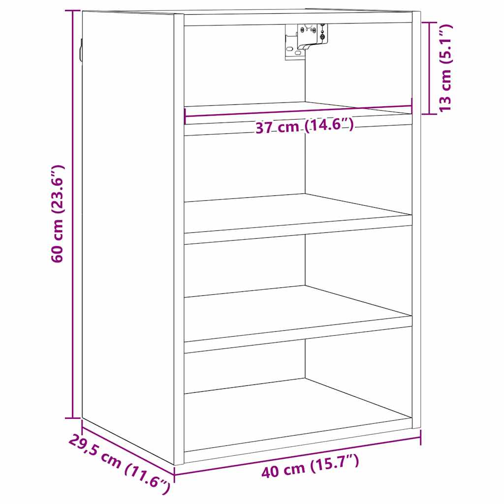 vidaXL Hängeschrank mit Regal Schwarz Eichen-Optik 40 x 29,5 x 60 cm