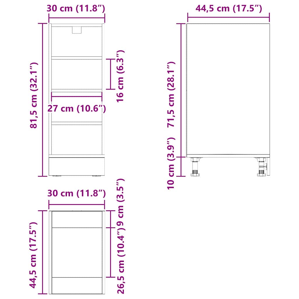 vidaXL Küchenunterschrank Schwarz Eichen-Optik 30 x 44,5 x 81,5 cm