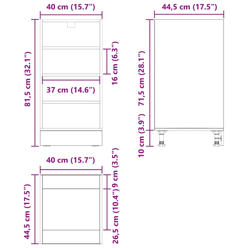 vidaXL Küchenunterschrank Schwarz Eichen-Optik 40 x 44,5 x 81,5 cm
