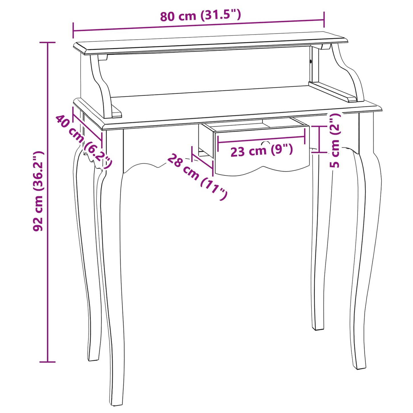 vidaXL Schreibtisch Braun und Weiß 80 x 40 x 92 cm Massivholz Mahagoni