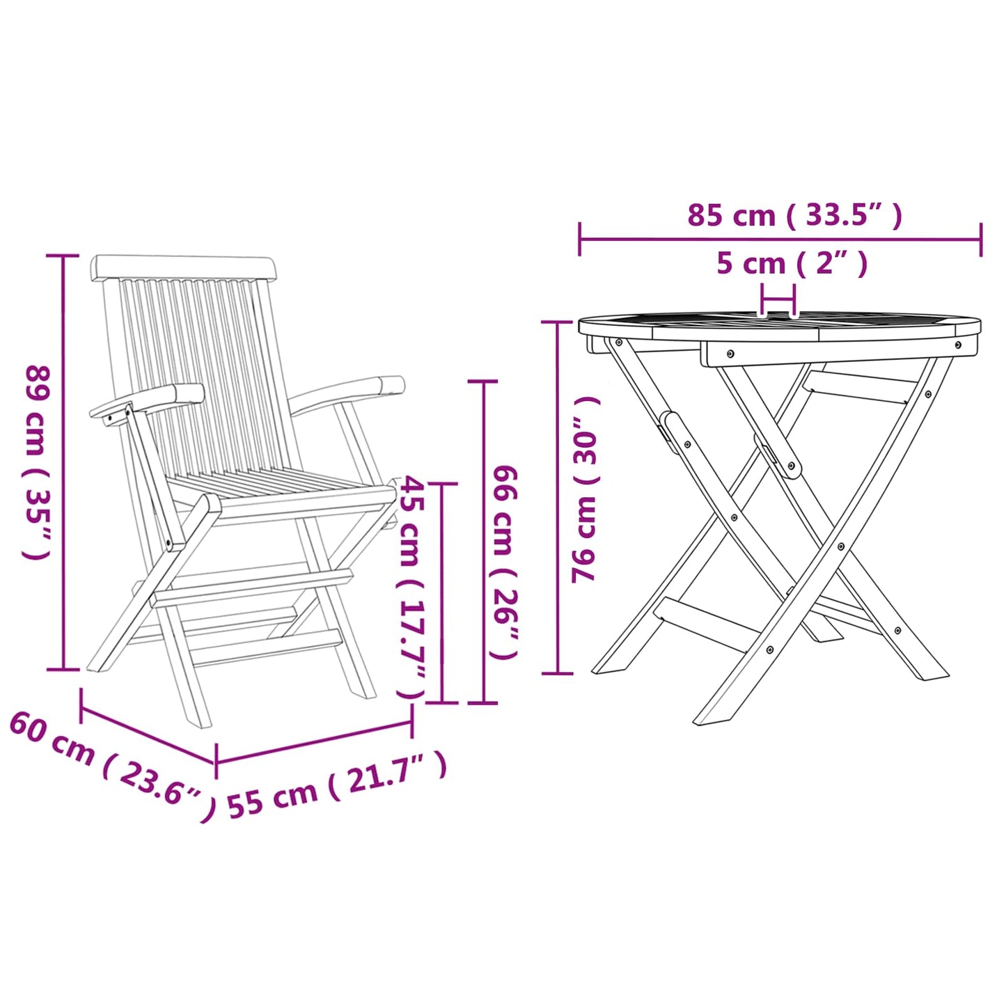 vidaXL Garten Essgruppe 3 pcs Braun Massivholz Akazie