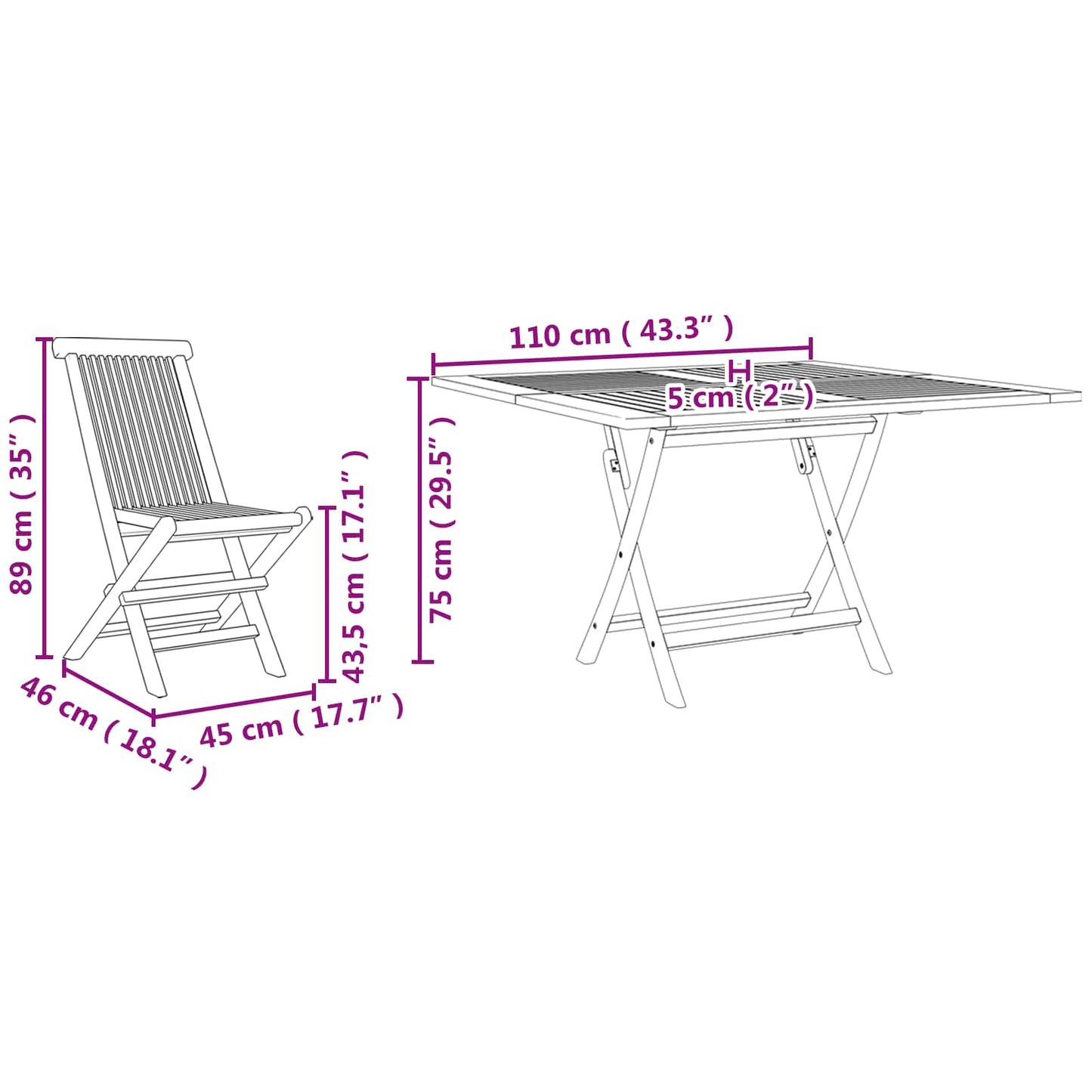 vidaXL Garten Essgruppe 5 pcs Braun Massivholz Teak