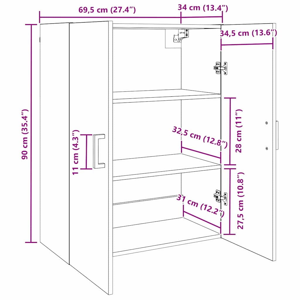 Wandschrank Altholz 69,5 x 34 x 90 cm Holzwerkstoff