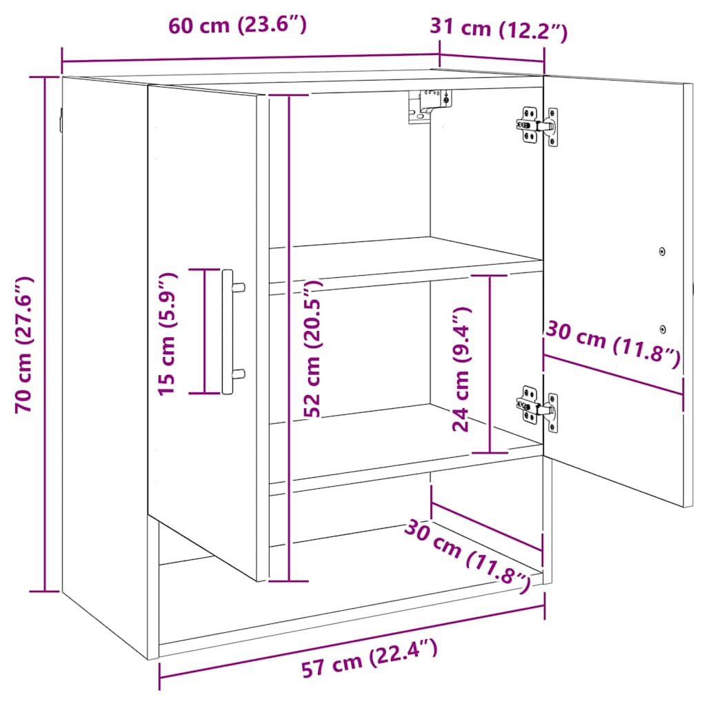 vidaXL Wandschrank Schwarz Eichen-Optik 60 x 31 x 70 cm Holzwerkstoff
