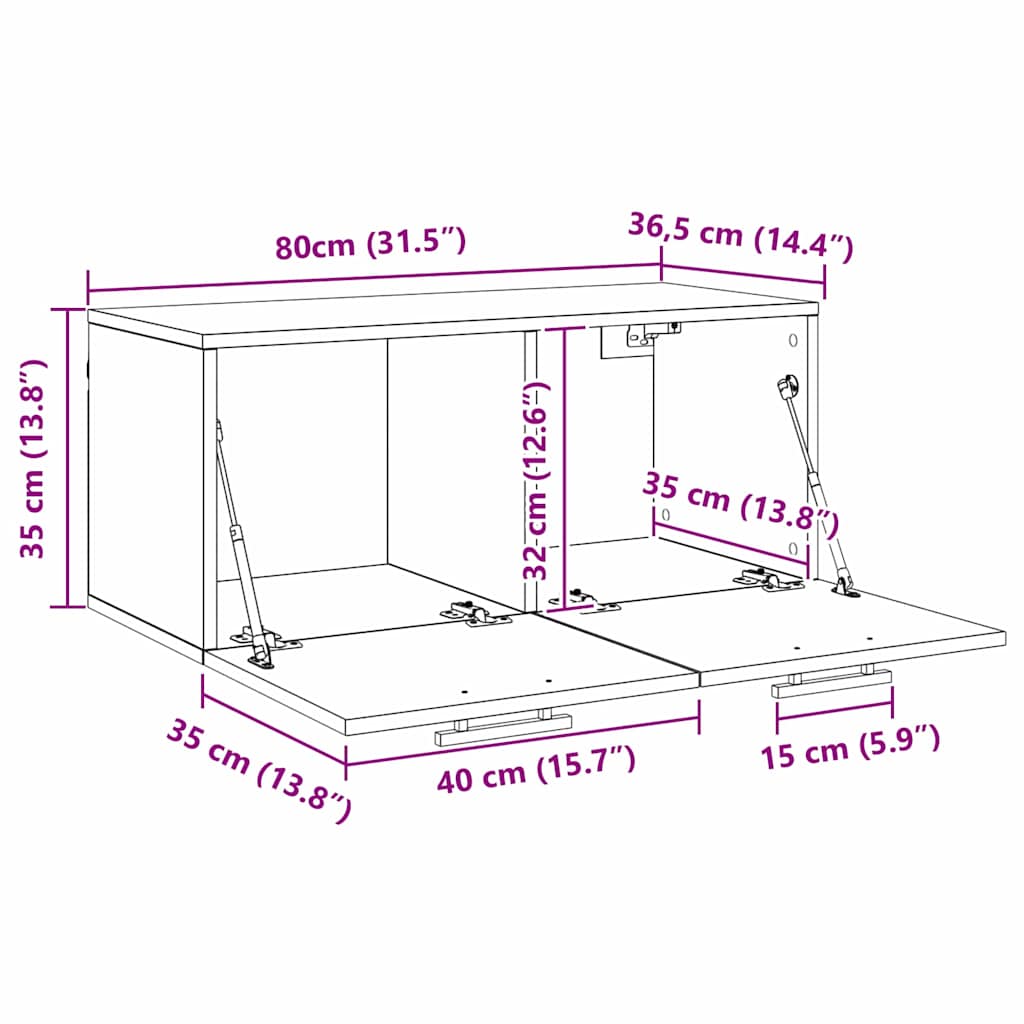 vidaXL Wandschrank Wandmontiert Schwarz Eichen-Optik 80 x 36.5 x 35 cm