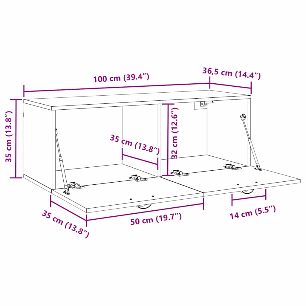 vidaXL Wandschrank Schwarz Eichen-Optik 100 x 36,5 x 35 cm