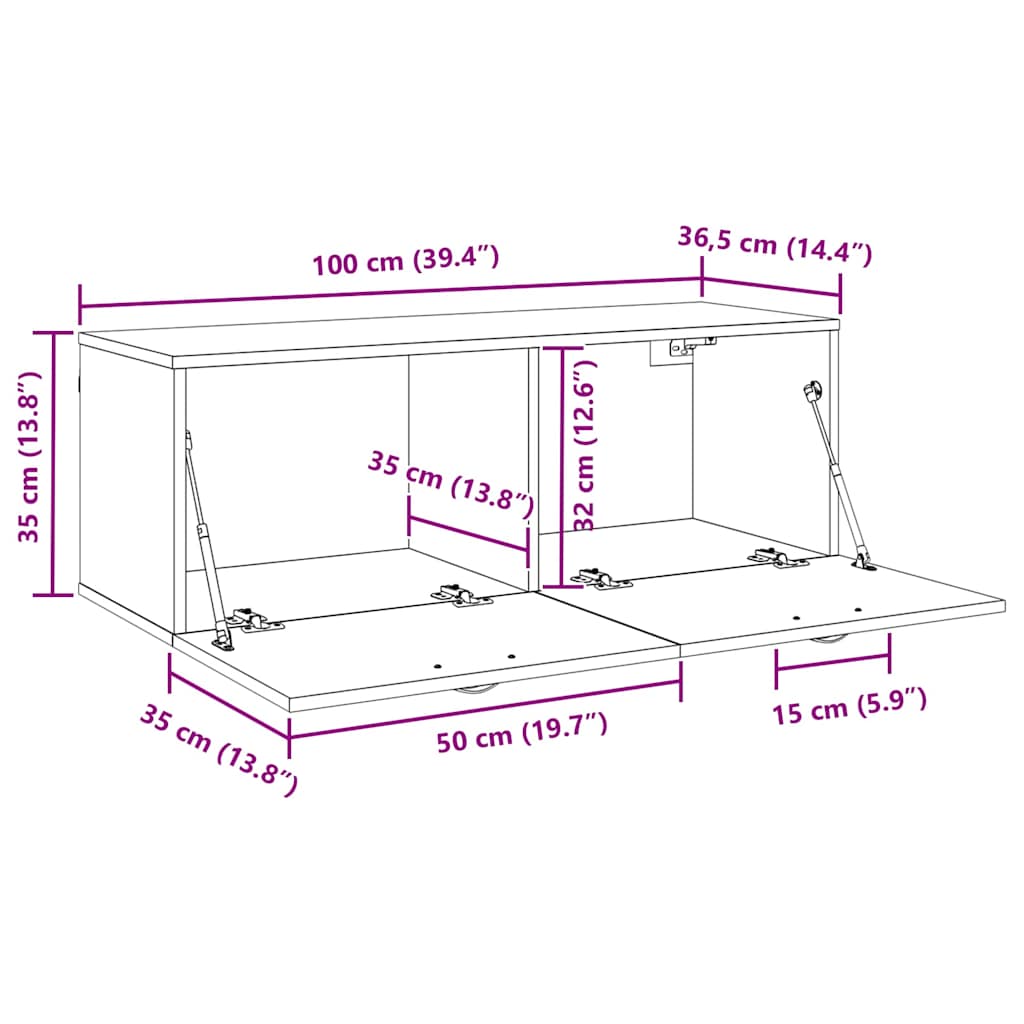 vidaXL Wandschrank Altholz 100 x 36,5 x 35 cm Holzwerkstoff