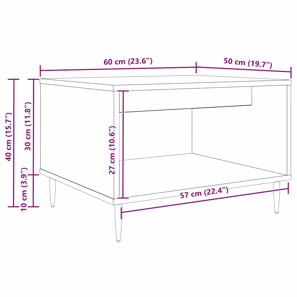 vidaXL Table basse noir aspect chêne 60 x 50 x 40 cm bois d'ingénierie