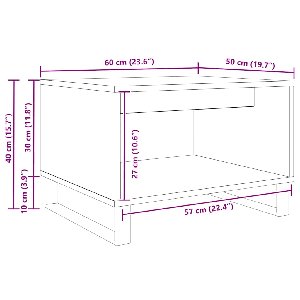 vidaXL Couchtisch Schwarz Eichen-Optik 60 x 50 x 40 cm Holzwerkstoff