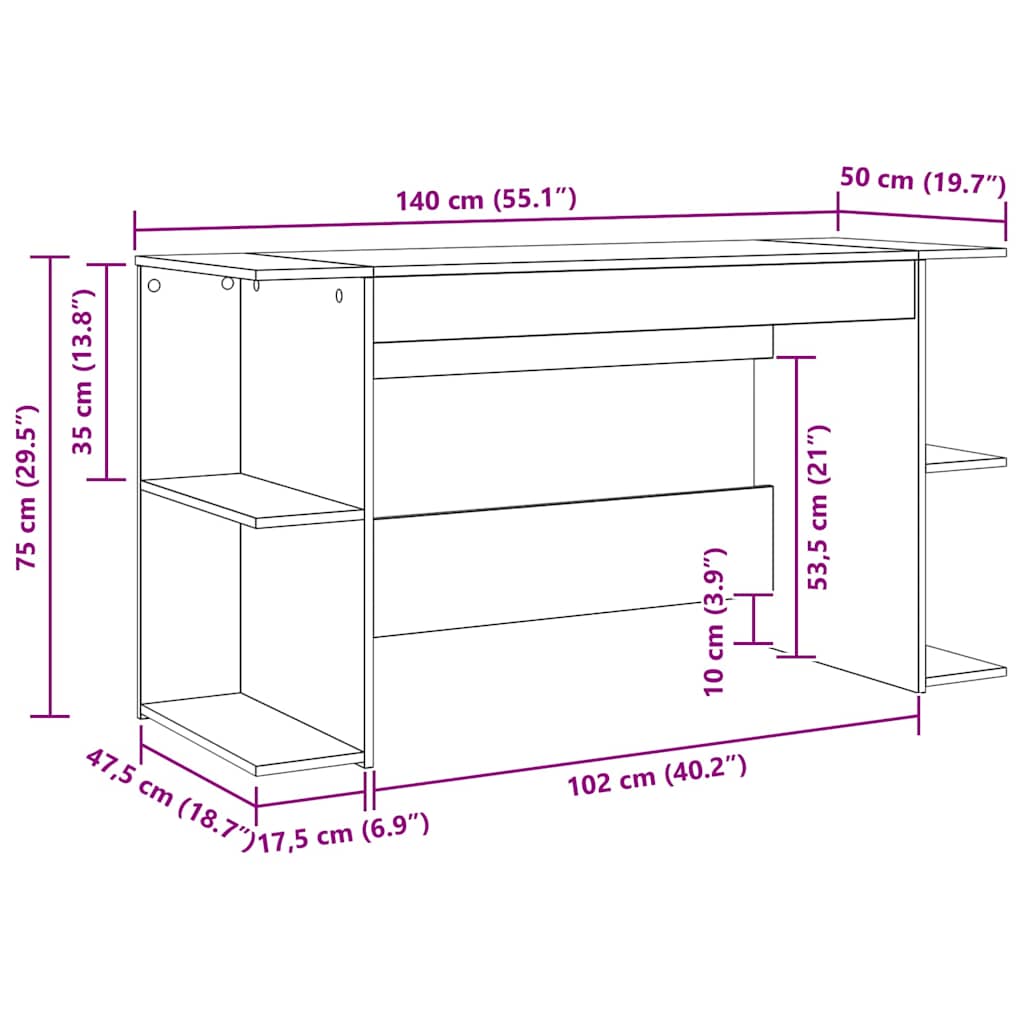 vidaXL Schreibtisch Artisan-Eiche 140 x 50 x 75 cm Holzwerkstoff