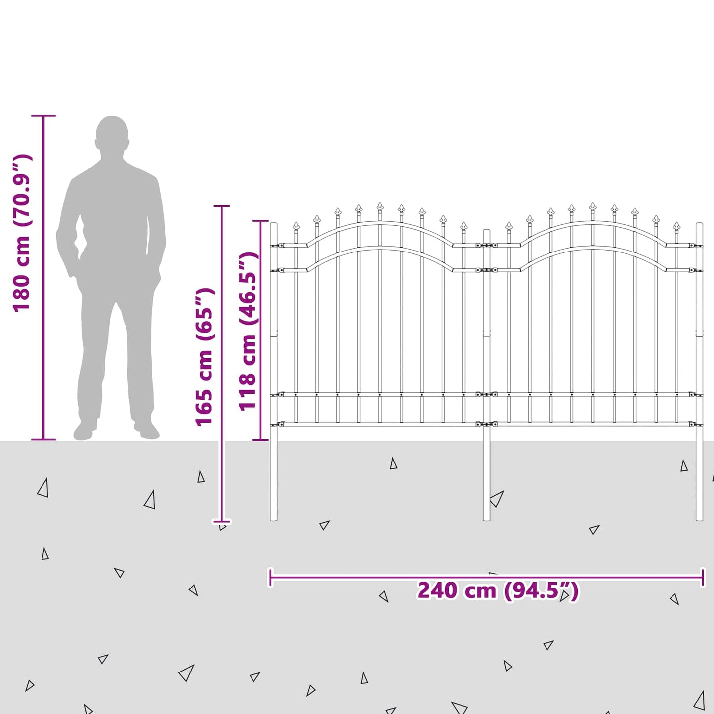 vidaXL Gartenzaun Grau 240 x 165 cm Pulverbeschichteter Stahl