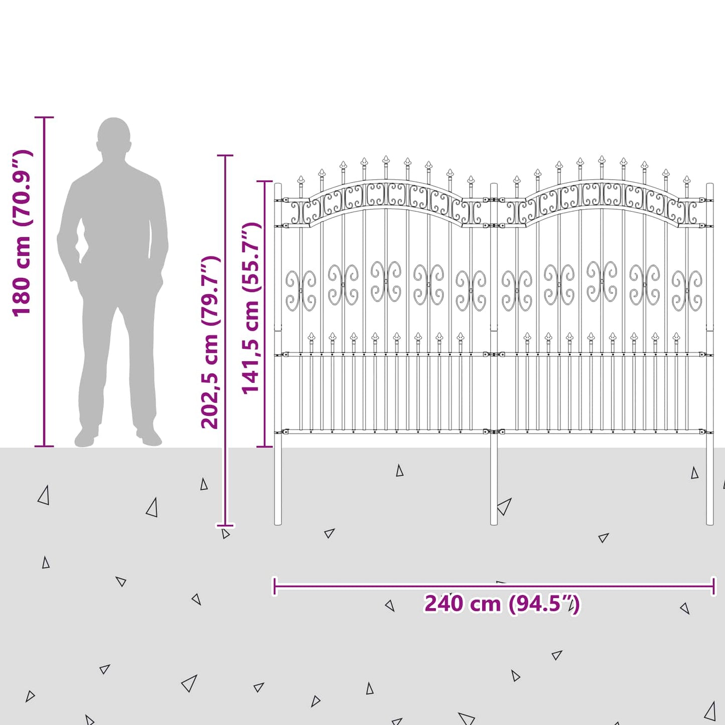 vidaXL Gartenzaun Grau 240 x 202,5 cm Pulverbeschichteter Stahl