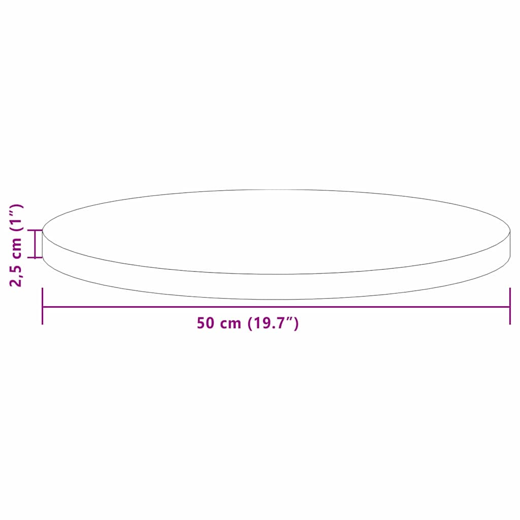 vidaXL Tischplatte Hellbraun Ø 50 x 2,5 cm Massivholz Eiche
