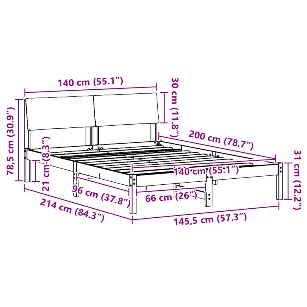 Bettgestell Braun und hellgrau 140 x 200 cm Massivholz Kiefer