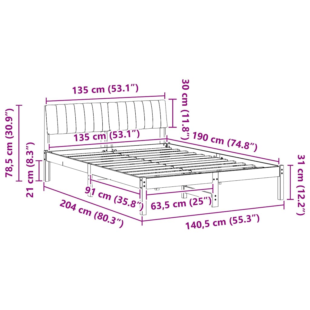 Bettgestell Braun und hellgrau 135 x 190 cm Massivholz Kiefer