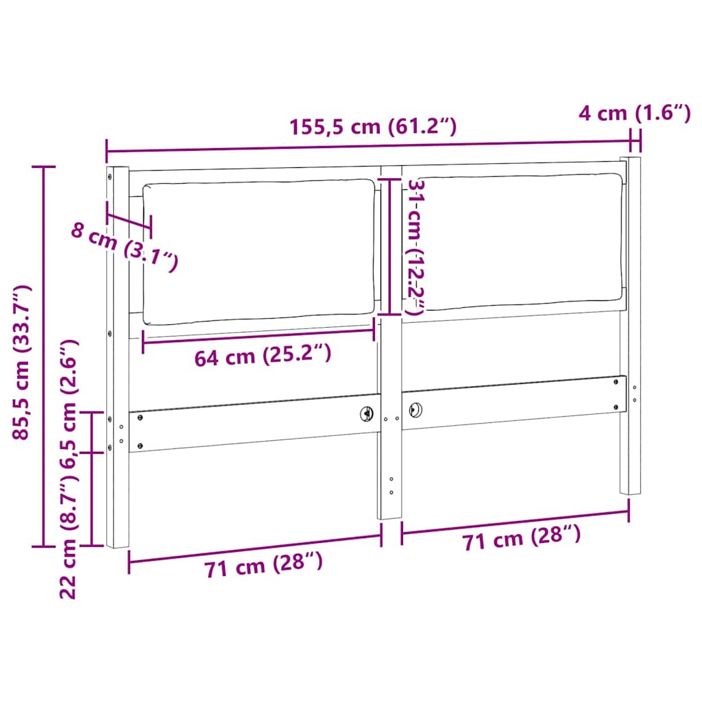 vidaXL Kopfteil Sonstiges Weiß 150 cm Massivholz Kiefer