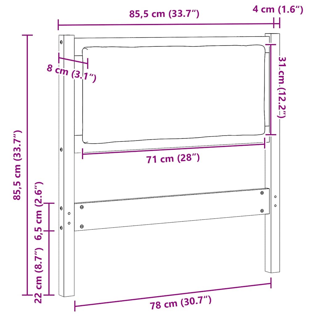 vidaXL Kopfteil Sonstiges Braun 80 cm Massivholz Kiefer