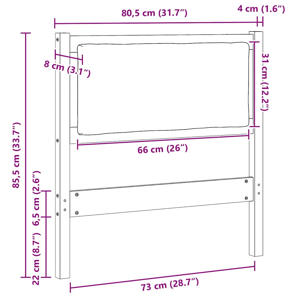vidaXL Kopfteil Sonstiges Braun 75 cm Massivholz Kiefer