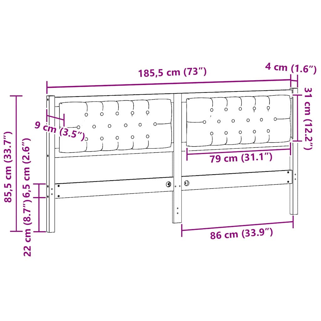 Kopfteil Sonstiges Braun und Schwarz 160 cm Massivholz Kiefer