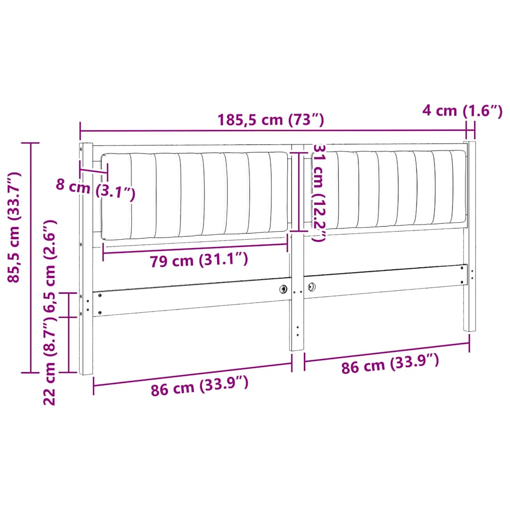 vidaXL Gepolstertes Kopfteil Braun 180 cm Massives Kiefernholz