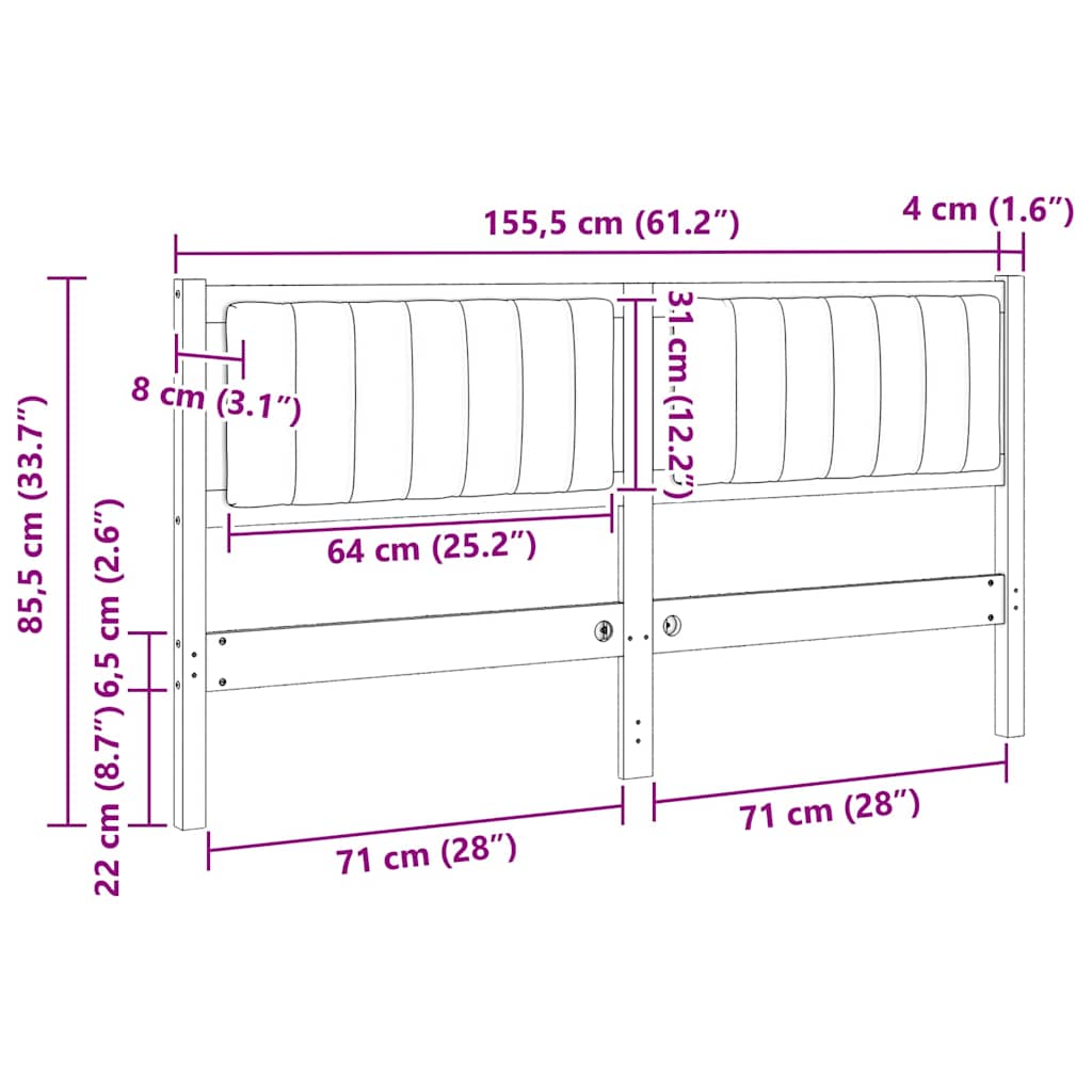 vidaXL Gepolstertes Kopfteil Braun 150 cm Massives Kiefernholz