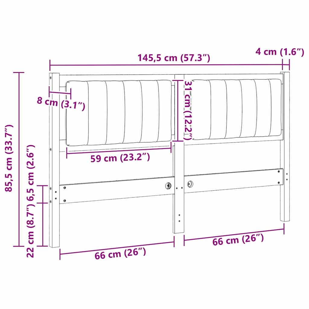 Gepolstertes Kopfteil Braun 140 cm Massives Kiefernholz