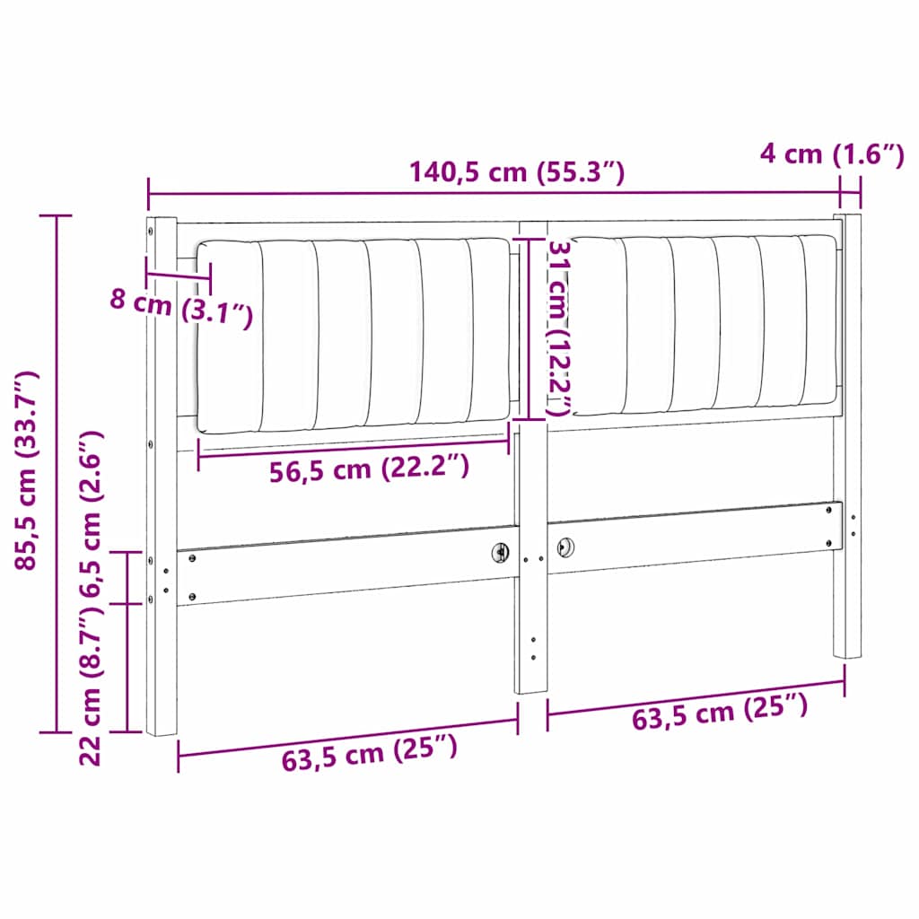 vidaXL Gepolstertes Kopfteil Braun 135 cm Massives Kiefernholz