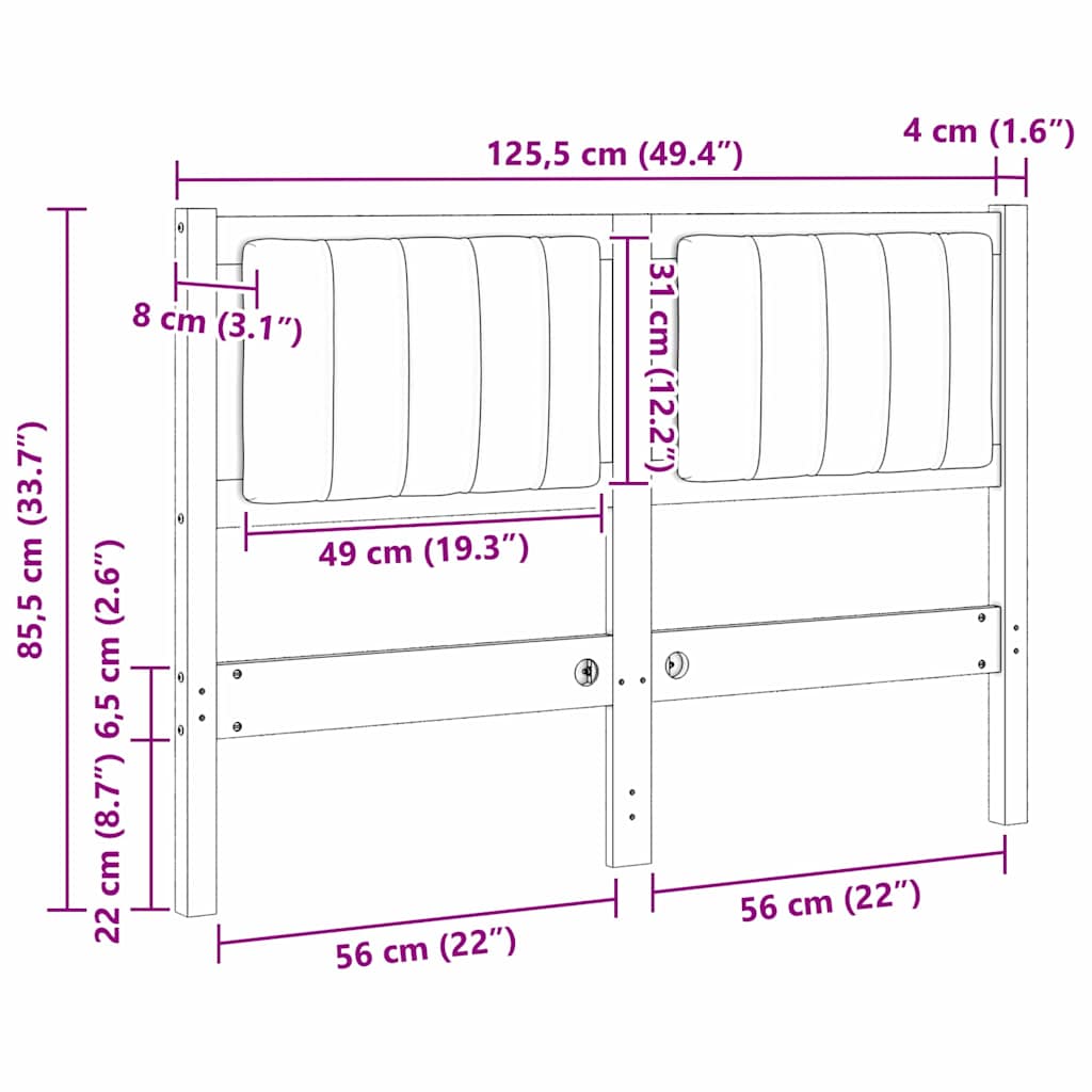 vidaXL Gepolstertes Kopfteil Braun 120 cm Massives Kiefernholz
