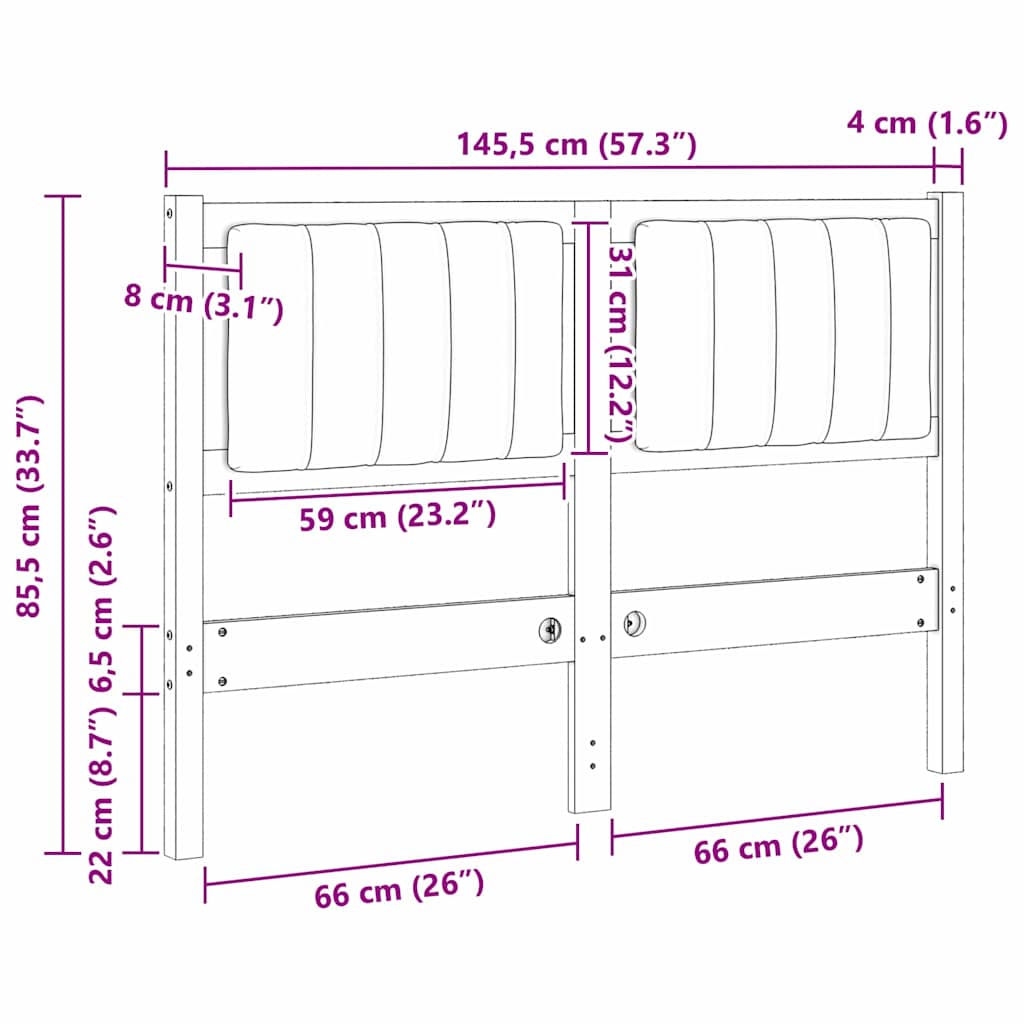 vidaXL Gepolstertes Kopfteil Weiß 120 cm Massives Kiefernholz