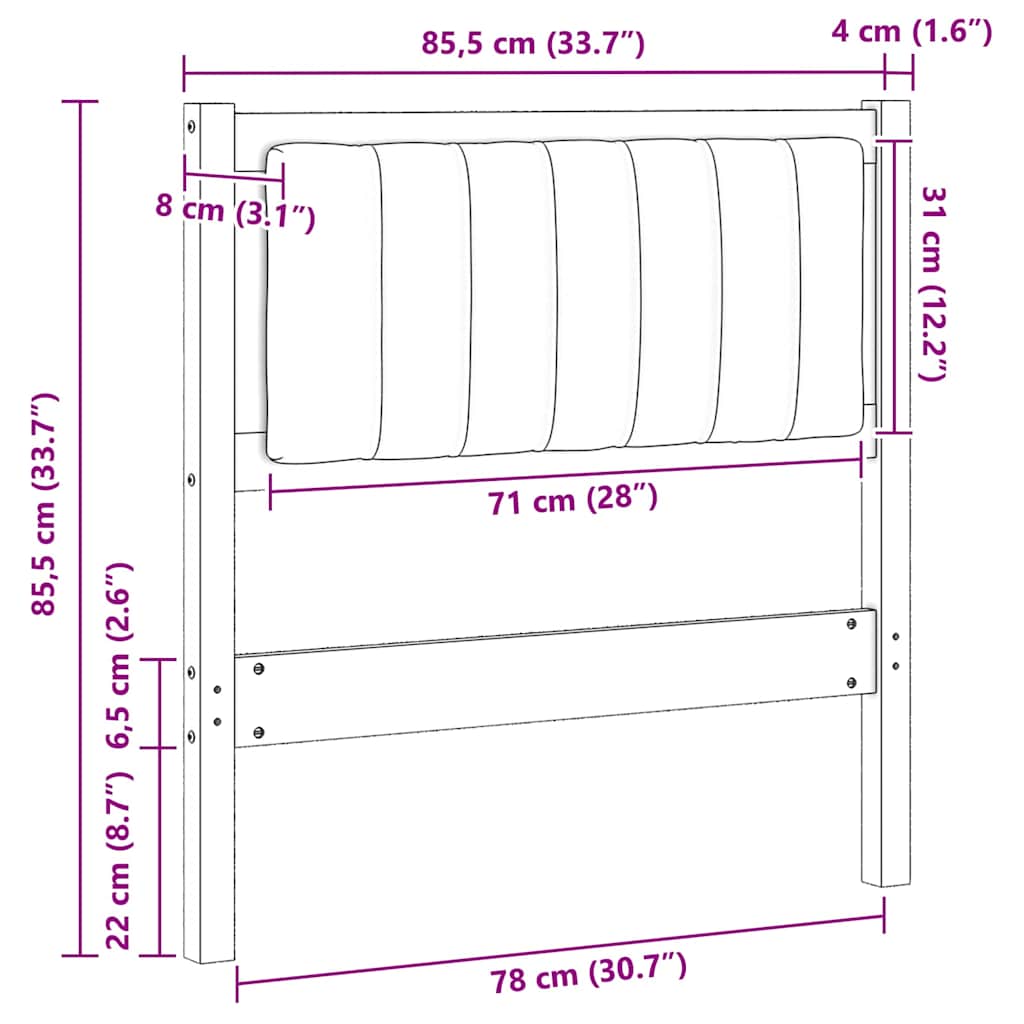 vidaXL Gepolstertes Kopfteil Braun 80 cm Massives Kiefernholz