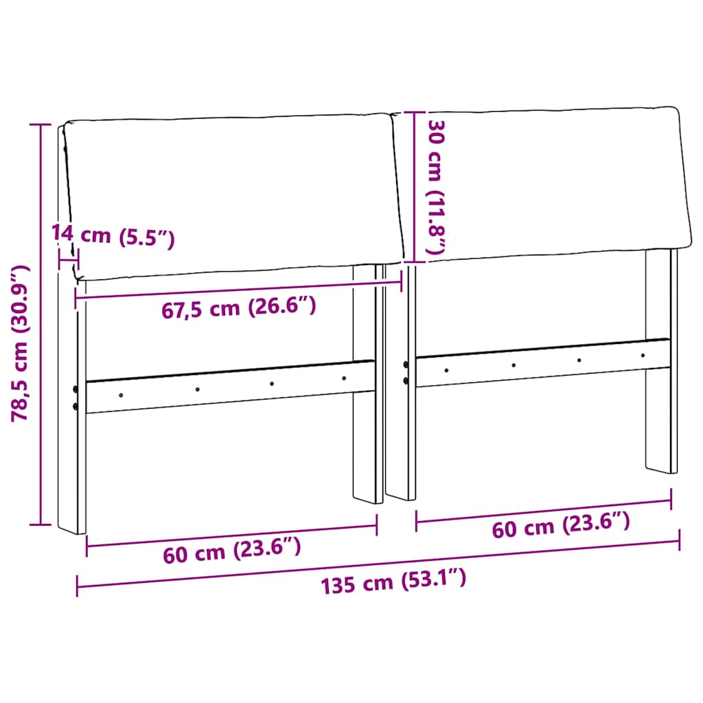 Gepolstertes Kopfteil Hellgrau 135 cm Massives Kiefernholz