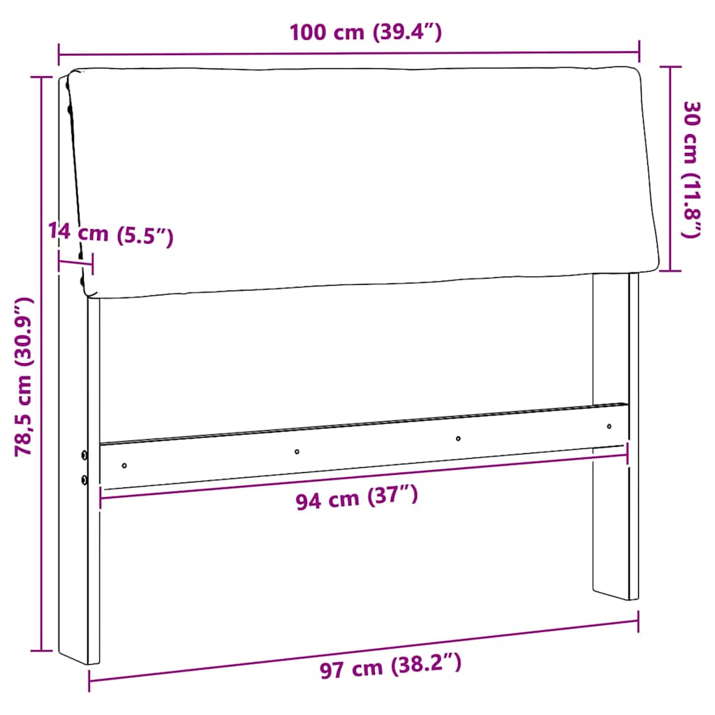 Gepolstertes Kopfteil Schwarz 100 cm Massives Kiefernholz
