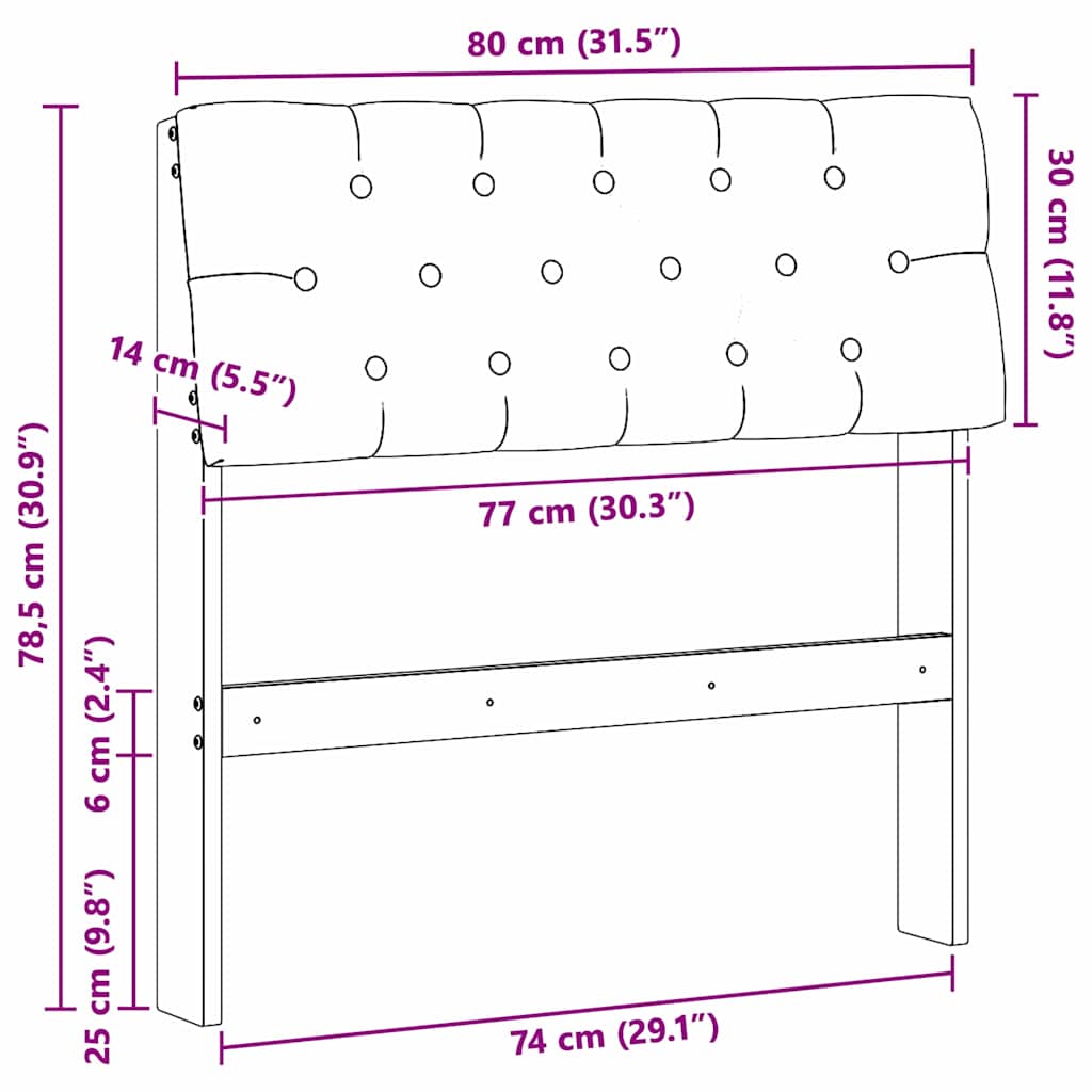 vidaXL Gepolstertes Kopfteil Dunkelgrau 80 cm Massives Kiefernholz