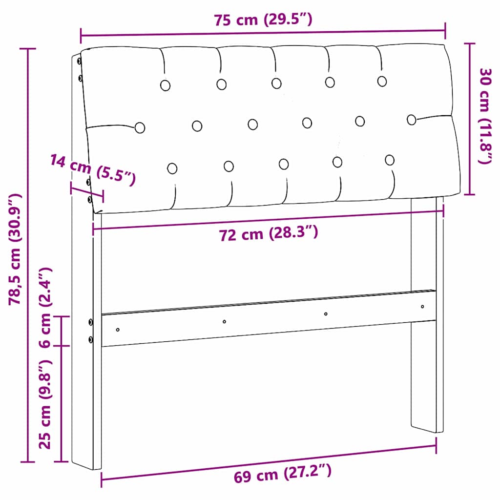 vidaXL Gepolstertes Kopfteil Dunkelgrau 75 cm Massives Kiefernholz