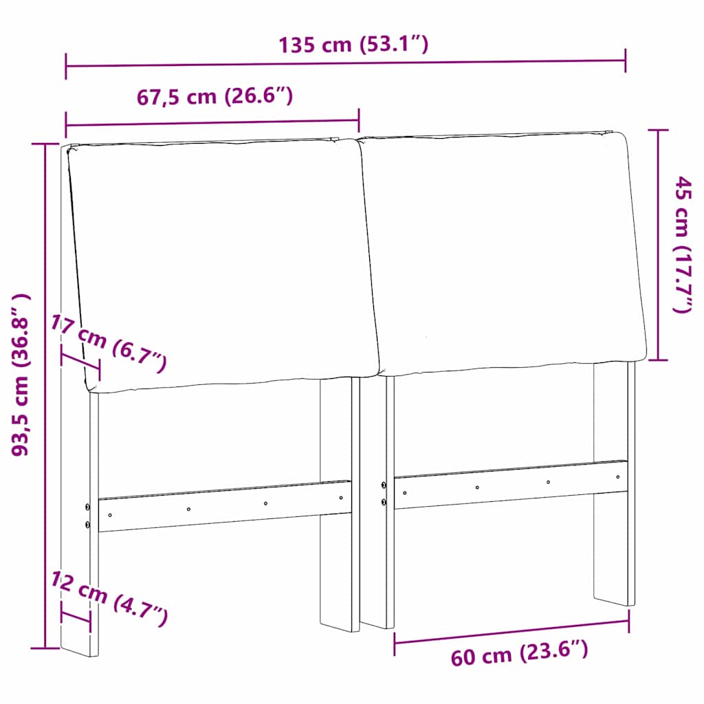 vidaXL Gepolstertes Kopfteil Schwarz 135 cm Massives Kiefernholz