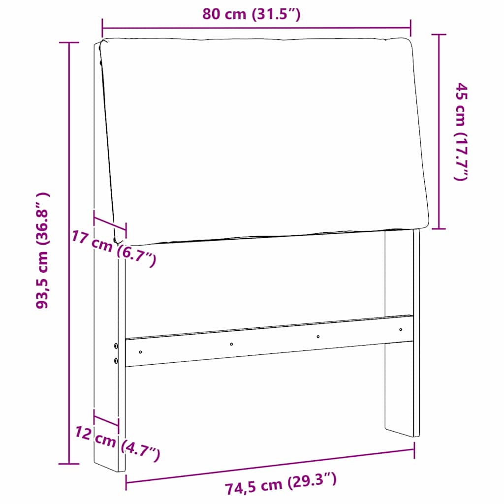 Gepolstertes Kopfteil Dunkelgrau 80 cm Massives Kiefernholz