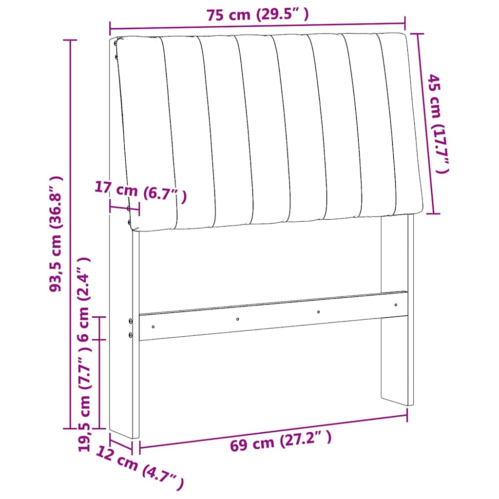 Gepolstertes Kopfteil Schwarz 75 cm Massives Kiefernholz