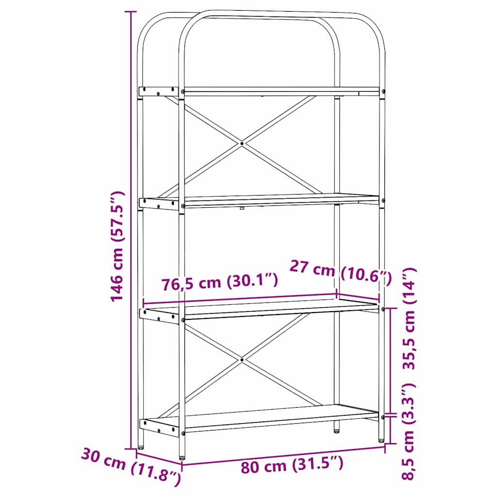 vidaXL Bücherregal Graues Sonoma 80 x 30 x 146 cm Holzwerkstoff