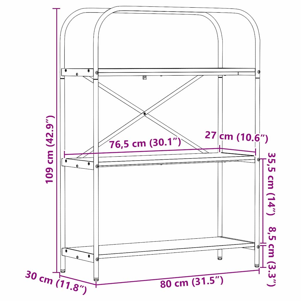 vidaXL Bücherregal Schwarz Eichen-Optik 80 x 30 x 109 cm Holzwerkstoff