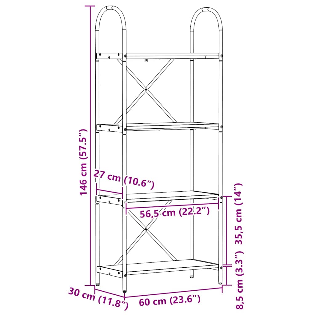 vidaXL Bücherregal Altholz 60 x 30 x 146 cm Holzwerkstoff
